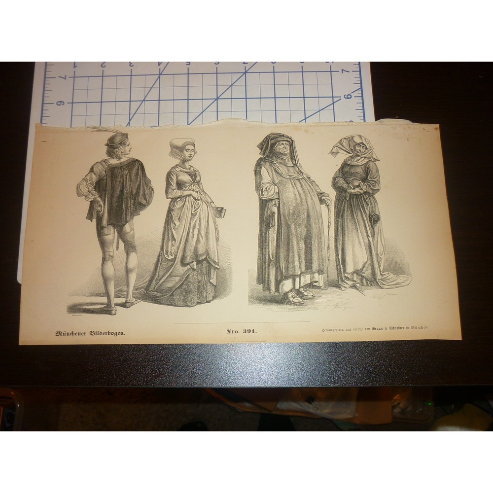 Antique Munchener Bilderbogen No 391 Historical Costume Print Braun & Schneider - Picture 4 of 5